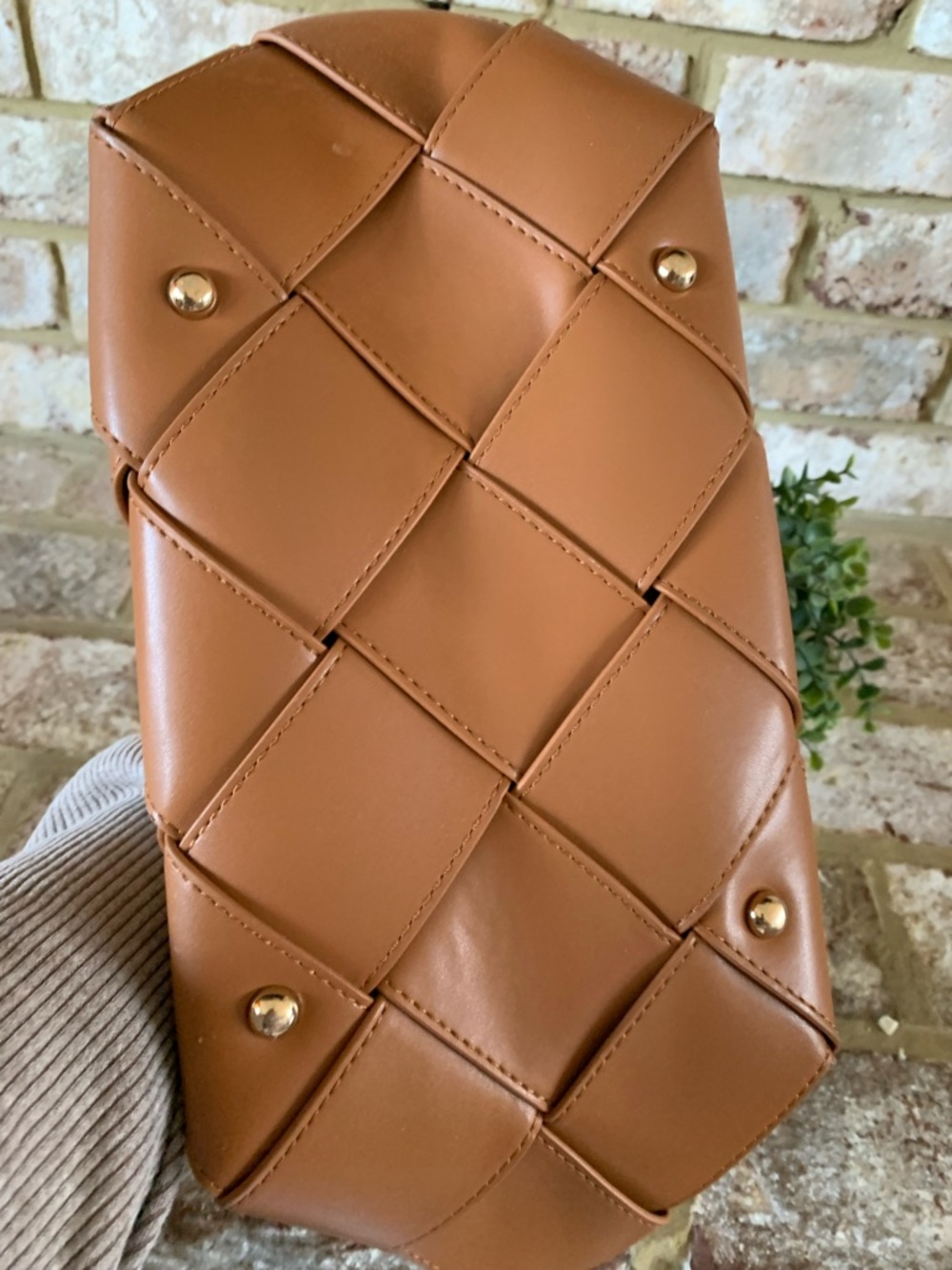 Woven Top-Handle Women’s Tote Bag in Cognac - Picture 8 of 10